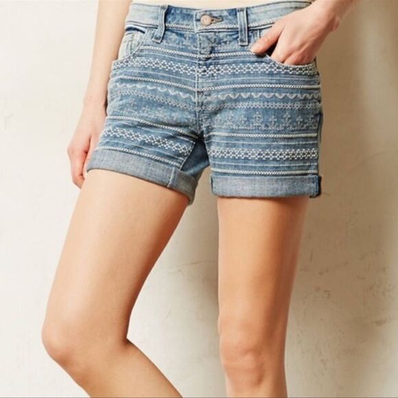 Anthropology Pilcro and the Letterpress Stet Embroidered Jean Shorts Size 26 - Picture 11 of 12